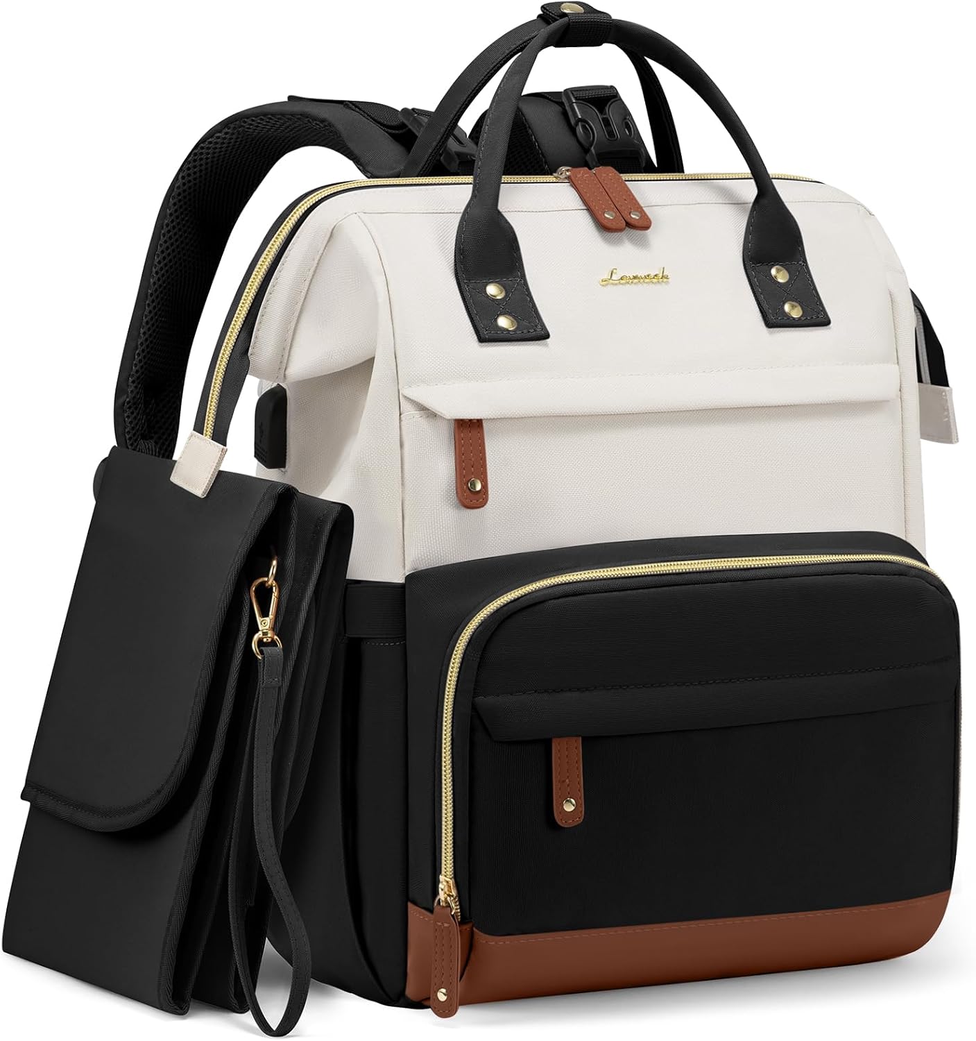LOVEVOOK Diaper Bag Backpack with Changing Station – Large 16-Pocket Waterproof Travel Bag for Mom & Dad, Black-Beige