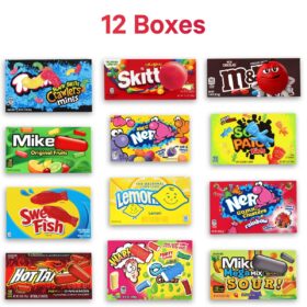 Movie Theater Candy Variety Pack – 12 Count Assortment of Milk Chocolate, Gummies, Sour & Fruity Hard Candy – Ultimate Movie Night Snack Box
