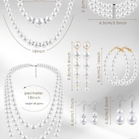 BBTO 8-Piece Pearl Jewelry Set for Women – Elegant Faux Pearl Necklace, Bracelet & Dangle Earring Collection for Weddings & Parties