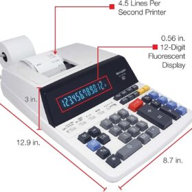 Sharp EL-1197PIII Heavy Duty Commercial Printing Calculator - 2 Color, Clock/Calendar