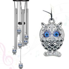 Blue Evil Eye Owl Wind Chime - 25.5&rdquo; Memorial & Sympathy Wind Chimes for Outdoors, Patio, Yard & Garden Decor