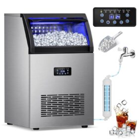Commercial Ice Maker Machine - 150 lbs/24H Output, 45 lbs Storage Bin, Freestanding Stainless Steel Clear Ice Cube Maker with LCD Control Panel for Restaurants, Bars, and Home Use