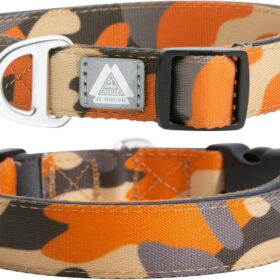 Heavy Duty Neoprene Padded Dog Collar with 3M Reflective Safety – Adjustable Camo Orange Neckband for Medium & Large Breeds (16”-25”)