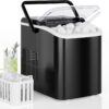 DUMOS Countertop Ice Maker with Handle - 26 lbs/Day Portable Ice Machine, Self-Cleaning, 9 Cubes in 6 Mins, Quiet Compact Bullet Ice Maker for Kitchen, Home, Bar, RV & Camping (Black)