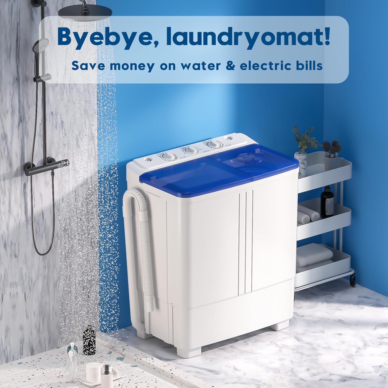Aertech Portable Washing Machine – 20lbs Twin Tub Compact Laundry Washer with Spin Dryer, Built-in Drain Pump, and Semi-Automatic Timer Control for Apartments, Dorms, and RVs