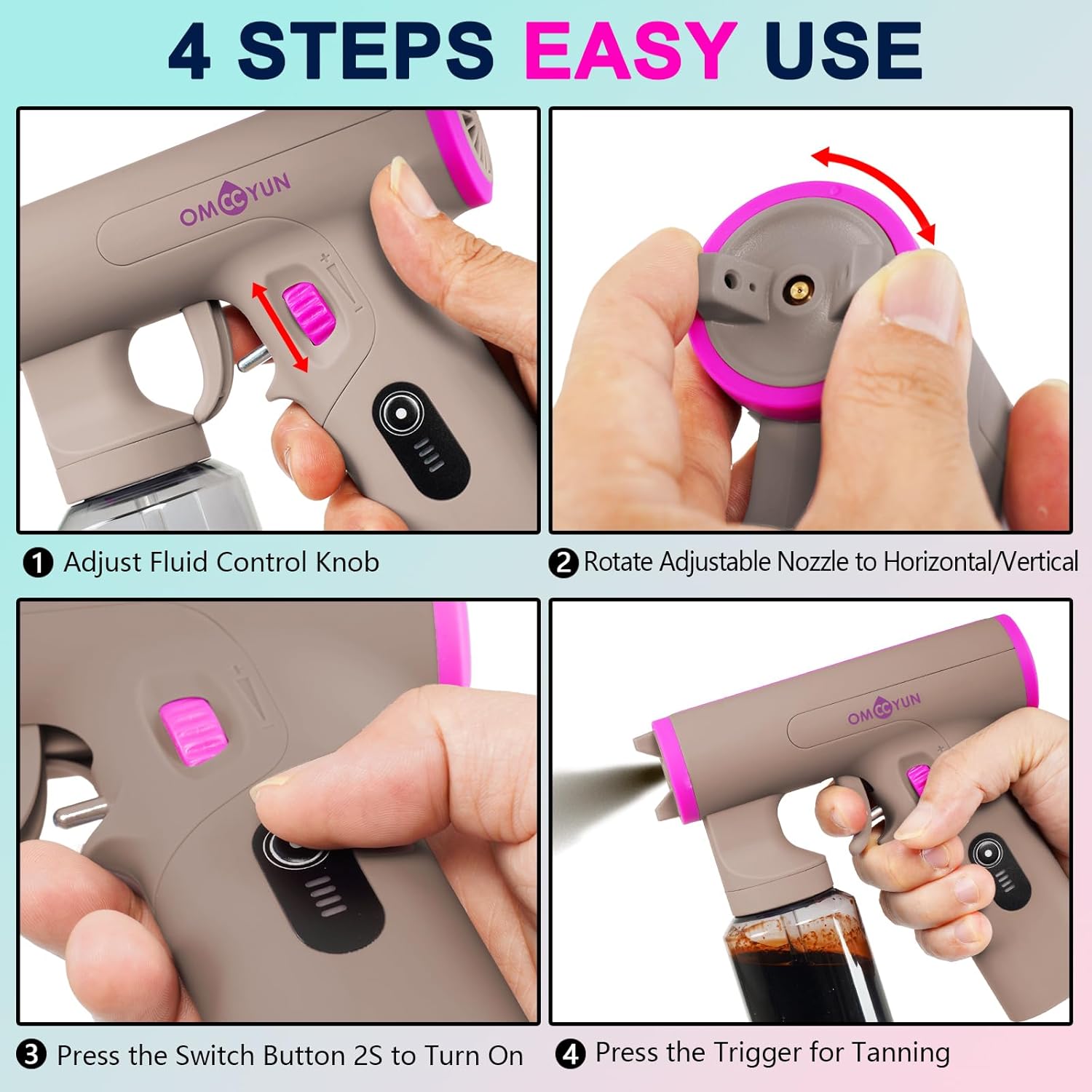 Cordless Spray Tan Gun - Portable HVLP Airbrush Machine with Rechargeable Battery, Adjustable Flow Control Knob, & Fluid Cup for Professional DIY At-Home Tanning (Gray)