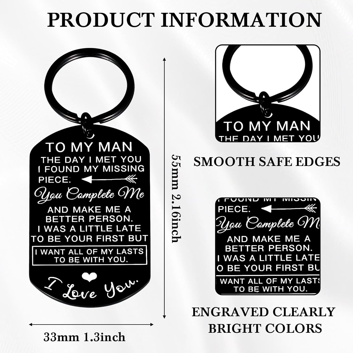 Personalized Husband Keychain – 'To My Man' Stainless Steel Engraved Gift for Him