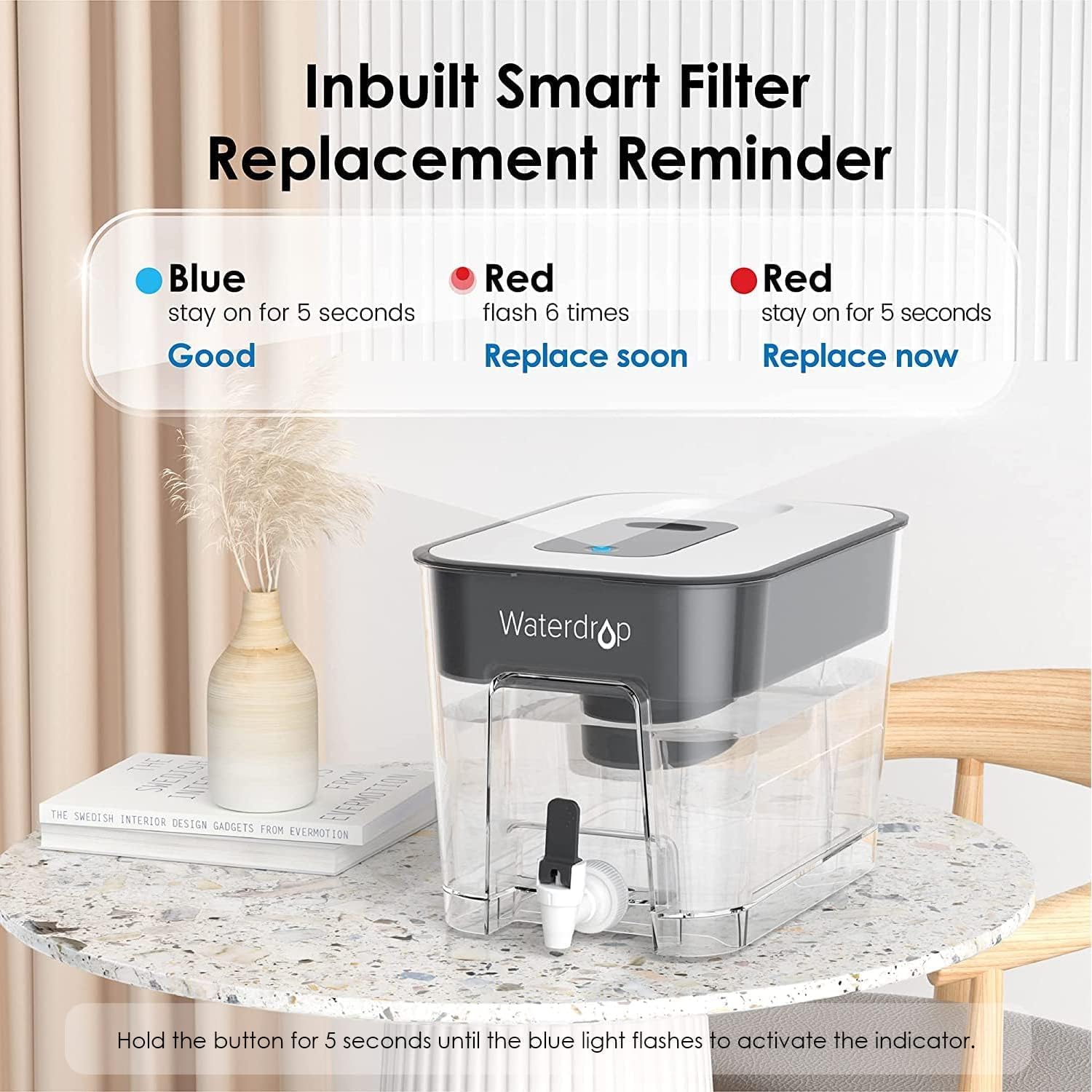 Waterdrop 40-Cup Large Capacity Water Filter Dispenser – 200-Gallon Filtration System for Home & Office – NSF Certified to Reduce Chlorine, PFOA/PFOS – BPA Free, Fast Flow (Black)