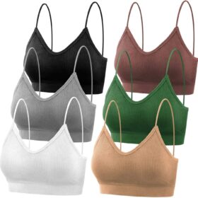 PAXCOO Women's Seamless Bralettes - Pack of 6 Padded Wire-Free Sports Bras for Everyday Comfort & Light Exercise