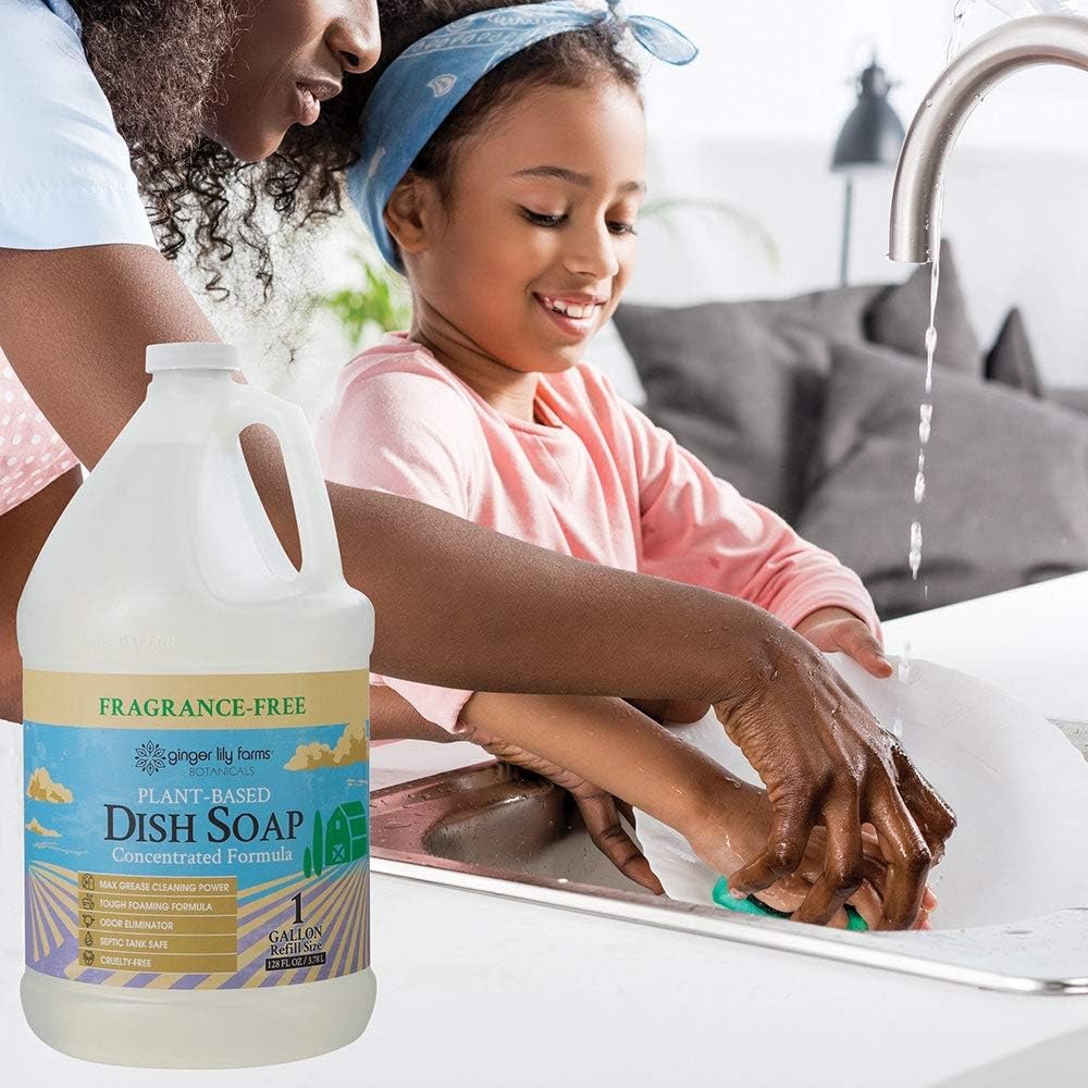 Ginger Lily Farms Botanicals 1 Gallon Refill Dish Soap – Eco-Friendly, Fragrance-Free, Max Grease Cutting Formula, Vegan & Cruelty-Free