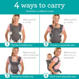 Infantino Flip 4-in-1 Convertible Baby Carrier – Ergonomic, Adjustable Hip Seat for Newborn to Toddler (8-32 lbs), Gray