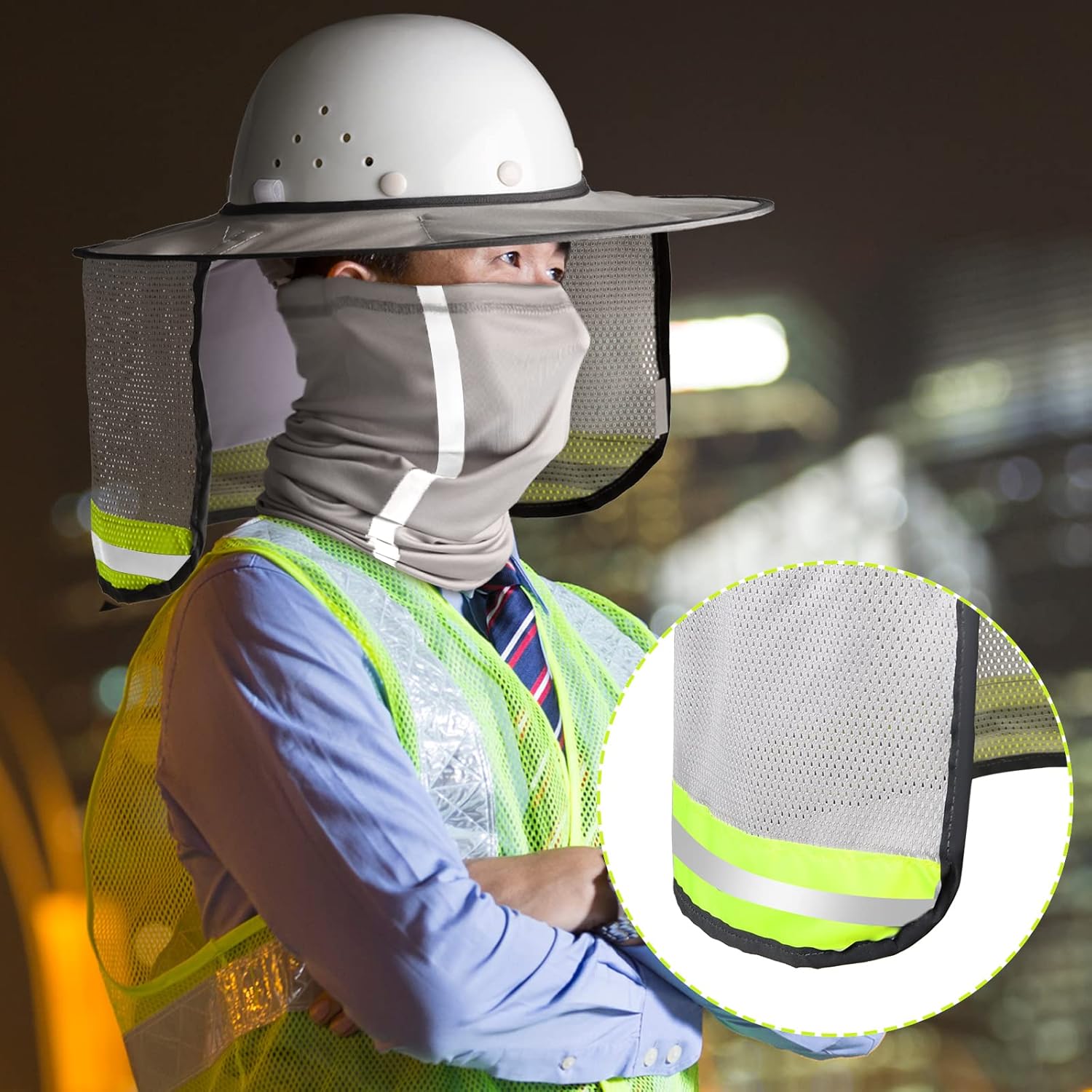 SATINIOR High Visibility Hard Hat Sun Shade & Neck Gaiter Set – Reflective Safety Helmet Accessories for Cooling Neck Protection (Dusty Grey)