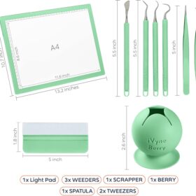 iVyne Complete Vinyl Weeding Tool Kit with Rechargeable A4 Light Pad, Scrap Collector & 8-Piece Craft Essentials for Cricut, Silhouette & Drawing Projects