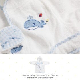 Spasilk Baby Boys Hooded Cotton Bathrobe with Matching Booties - Ultra-Soft Newborn Shower Gift Set (0-9 Months)