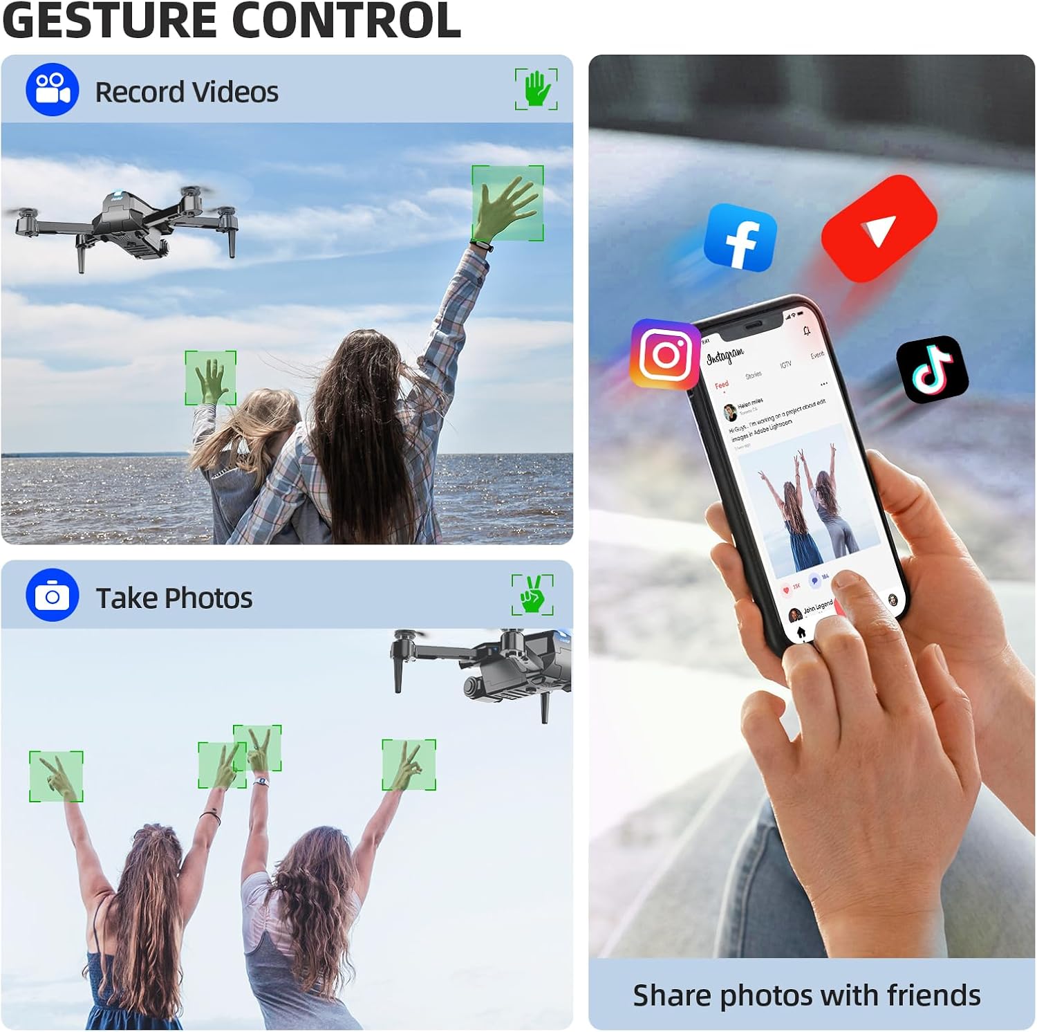 1080P HD Camera Drone for Beginners and Kids - Foldable FPV RC Quadcopter with Altitude Hold, Gesture Selfie, 3D Flips, and 2 Batteries