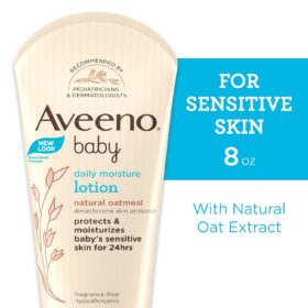 Aveeno Baby Daily Moisture Lotion with Natural Oatmeal – Hypoallergenic, Fragrance-Free 8 fl oz Moisturizer for Sensitive Skin