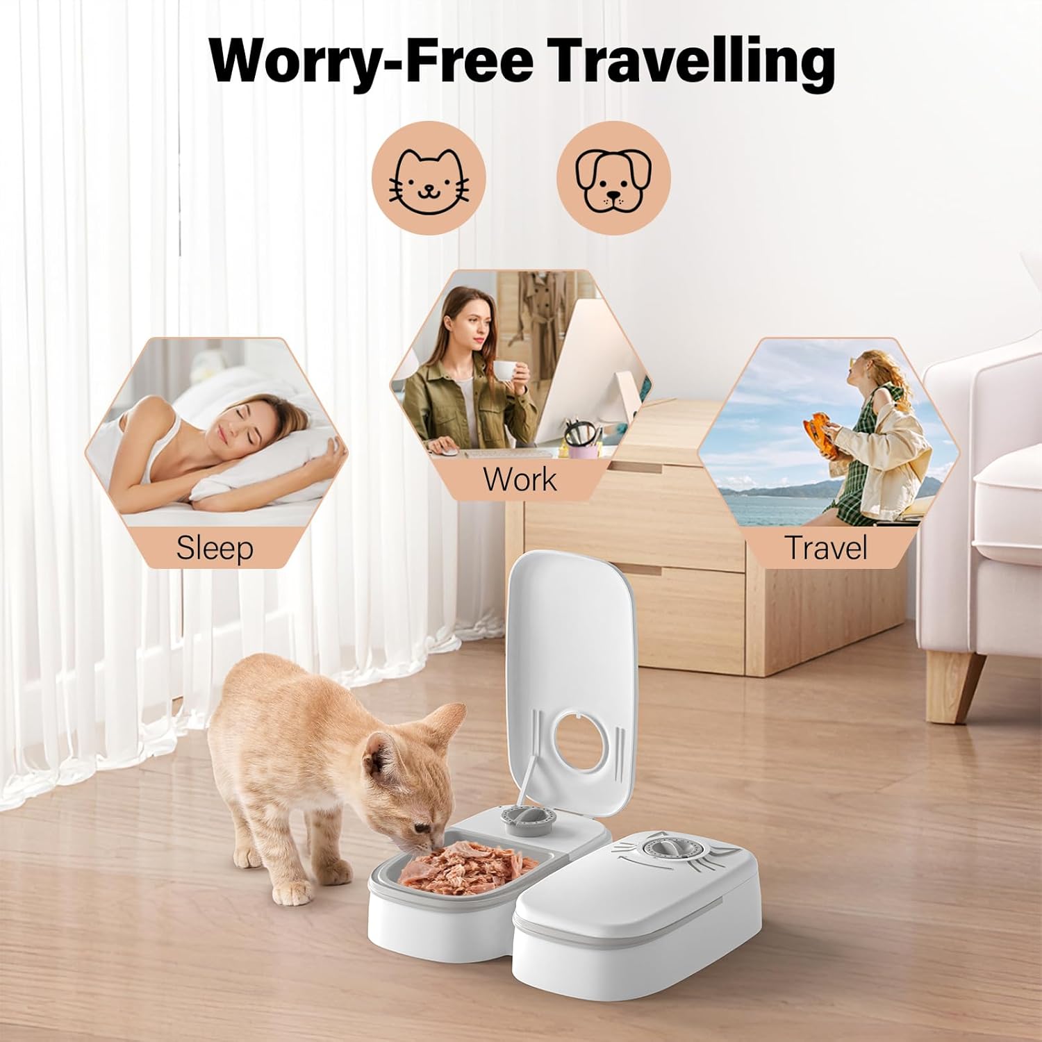 Automatic 2-Meal Wet & Dry Cat Feeder with 48H Timer & Ice Packs - Dishwasher Safe BPA-Free Pet Dispenser for Cats & Small Dogs