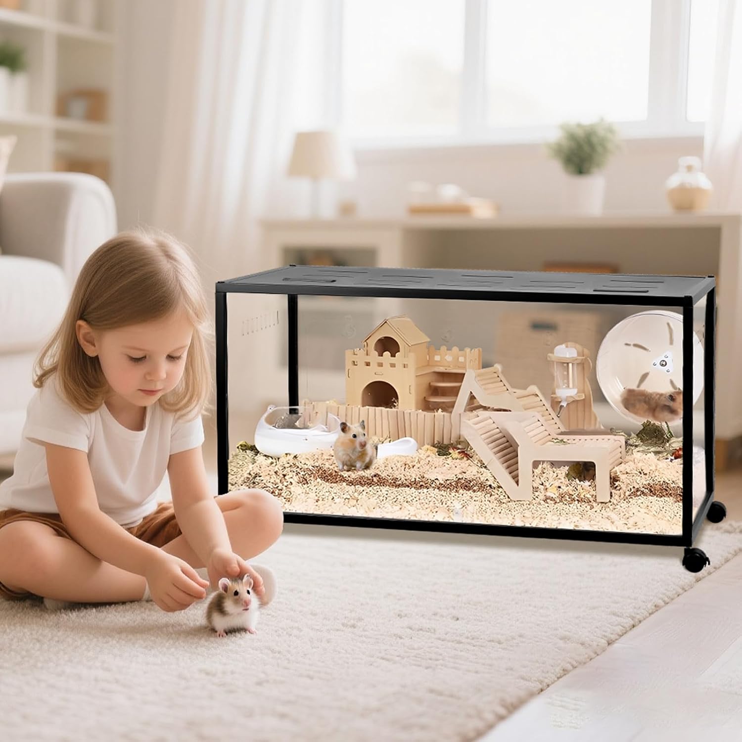 Chew-Proof Metal Hamster Cage – 360° View Stackable Small Animal Habitat with Top Access for Syrian Hamsters, Gerbils & Mice