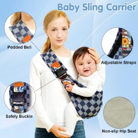 Marrlly Baby Sling Carrier – Ergonomic Newborn to Toddler Wrap, Lightweight Adjustable Hip Seat with Safety Buckles, Supports 10-30 lbs (Gray)