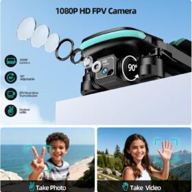 1080P HD Camera Drone with FPV, Foldable RC Quadcopter for Kids & Beginners - 2 Batteries, Carrying Case, Auto Hover, Trajectory Flight & Gravity Control - Easy Fly Mini Drone Gift (Black)