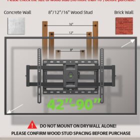 USX Mount Full Motion TV Wall Mount - Heavy Duty Articulating Arm for 42-90 inch TVs, Fits VESA up to 600x400mm, Dual Swivel & Tilt, Supports 132lbs