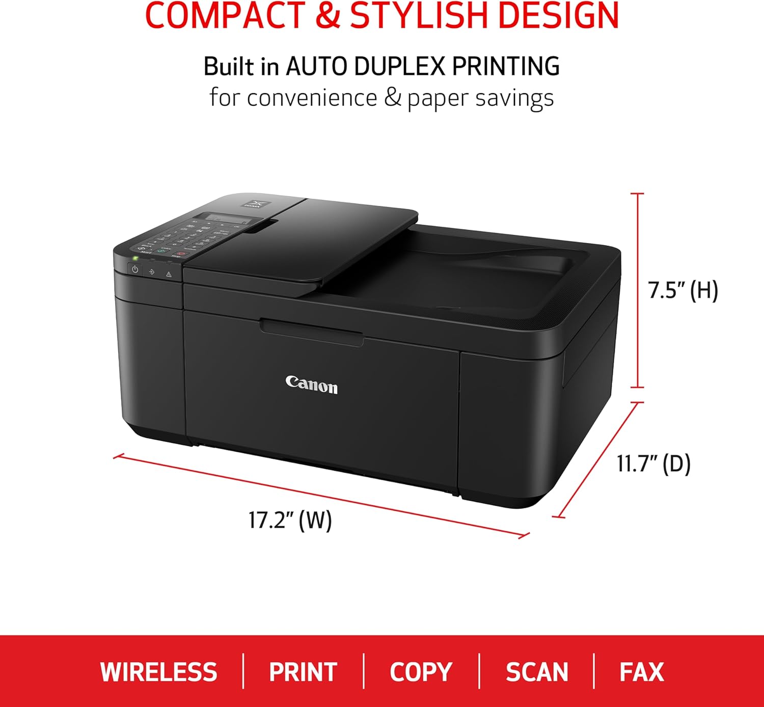 Canon PIXMA TR4720 Wireless All-In-One Inkjet Printer with Auto Document Feeder, Fax, and Mobile Printing (Black)