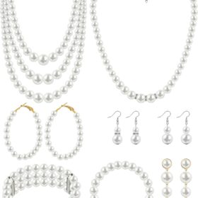 BBTO 8-Piece Pearl Jewelry Set for Women – Elegant Faux Pearl Necklace, Bracelet & Dangle Earring Collection for Weddings & Parties