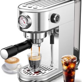 20 Bar Espresso Machine with Milk Frother – Stainless Steel Coffee Maker with 44oz Water Tank, Professional Steam Wand, Compact Home Espresso Maker for Lattes, Cappuccinos & Mocha