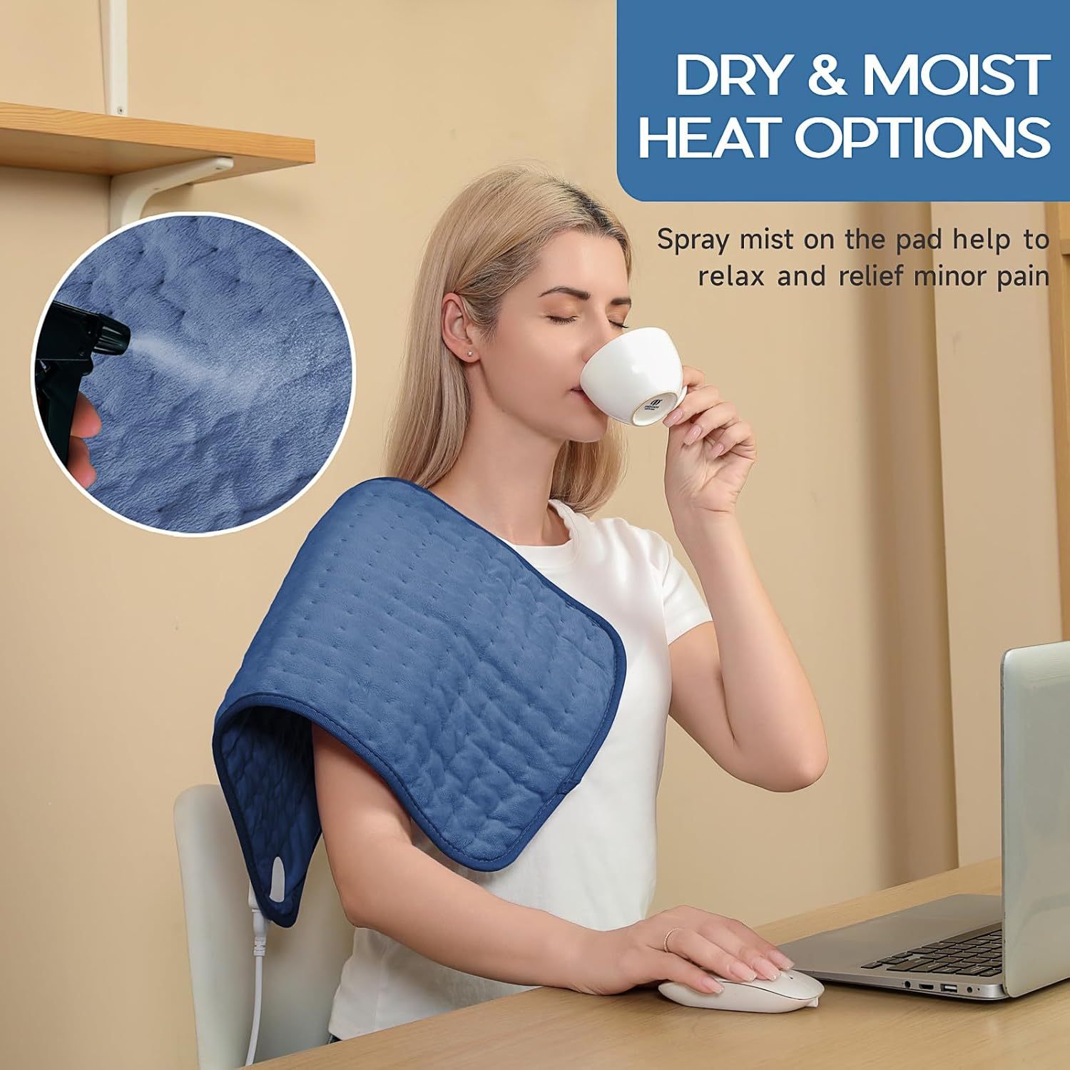 Vilicert Electric Heating Pad for Back Pain & Cramps - Fast Heating, 6 Temp Settings, Auto-Off, Ultra-Soft Machine Washable Heat Therapy for Neck, Shoulder, Menstrual Relief & Muscle Relaxation