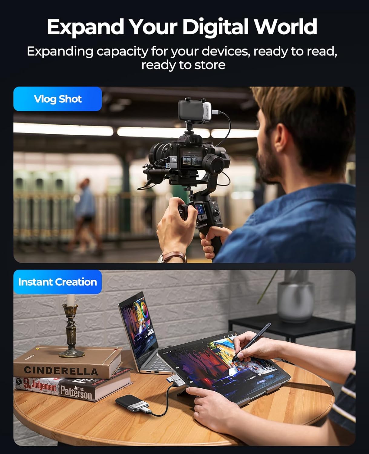 ORICO 512GB Portable External SSD - USB 3.2 Gen 2x2 up to 2000MB/s, Ultra-Fast Type-C Solid State Drive for Laptop, Smartphone, and Tablet (Model M20)