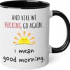 "Here We Go Again" Funny Coffee Mug for Women – The Fuckening Cup – Sarcastic 11oz Black Accent Coffee Mug for Mom, Best Friends, & Coworkers – Novelty Gag Gift for Birthdays & Office