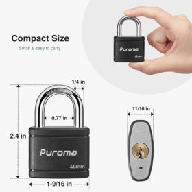 Puroma 2 Pack Keyed Alike Heavy Duty Padlocks - 40mm Black Weatherproof Locker Locks for Gym, School, Gate & Toolbox (4 Keys Included)