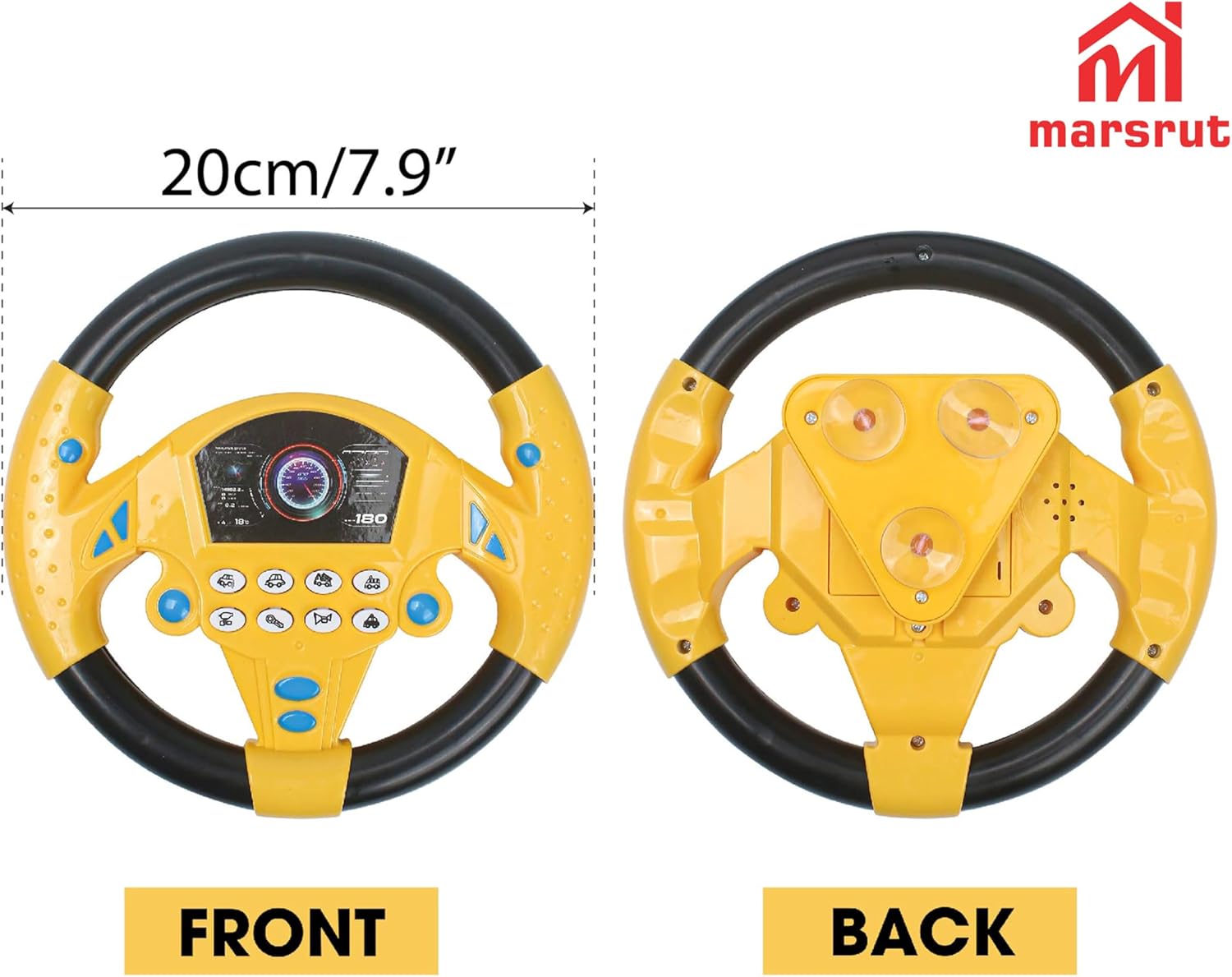 Kids Toy Steering Wheel - Yellow Electronic Driving Simulator with Realistic Sounds, Lights & Horn - Educational Interactive Toy for Toddlers & Children 3+ Years