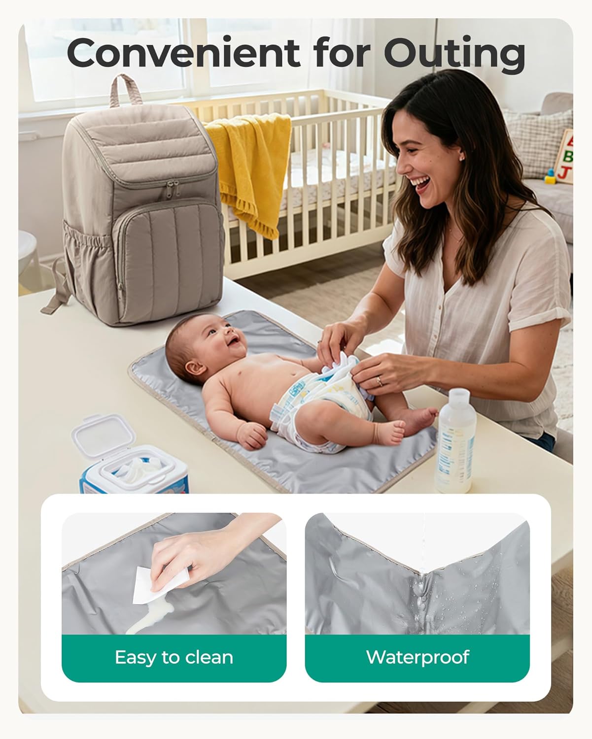 BAGSMART Quilted Diaper Bag Backpack – Large 25L Lightweight Travel Backpack with Insulated Pockets & Stroller Straps