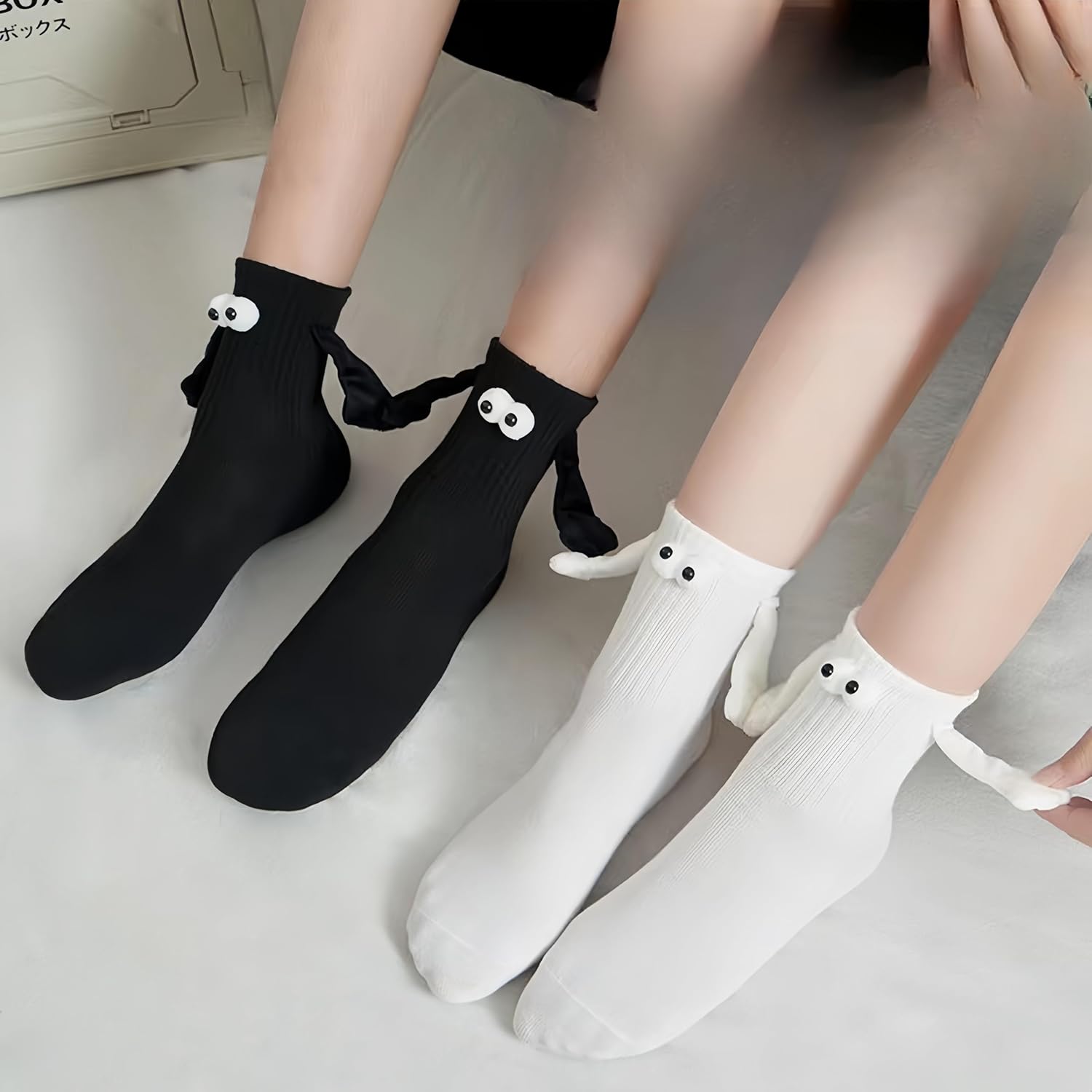 Magnetic Holding Hands Socks for Couples - 2 Pair Pack of Novelty 'Holding Hands' Funny Socks - Unique Romantic, Wedding, Engagement, or Best Friend Gift for Men & Women