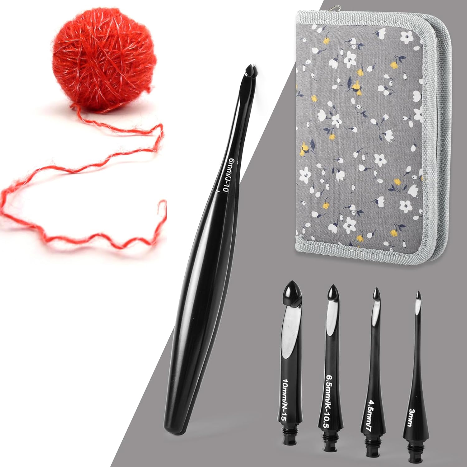 Svartur Interchangeable Crochet Hook Set – 12-Piece Aluminum Kit with Ergonomic Handle, Sizes E-4 to N-15 (3mm–10mm), Includes Portable Storage Case