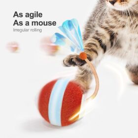 Agile Moving Cat Ball with Tail – 3rd Gen Rechargeable Interactive Kitten Toy, Motion Activated Electric Ball for Indoor Cats on Carpet & Hard Floors (Orange)