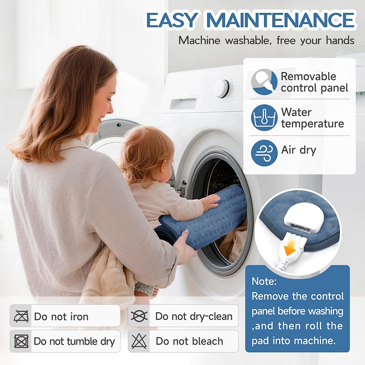 Vilicert Electric Heating Pad for Back Pain & Cramps - Fast Heating, 6 Temp Settings, Auto-Off, Ultra-Soft Machine Washable Heat Therapy for Neck, Shoulder, Menstrual Relief & Muscle Relaxation