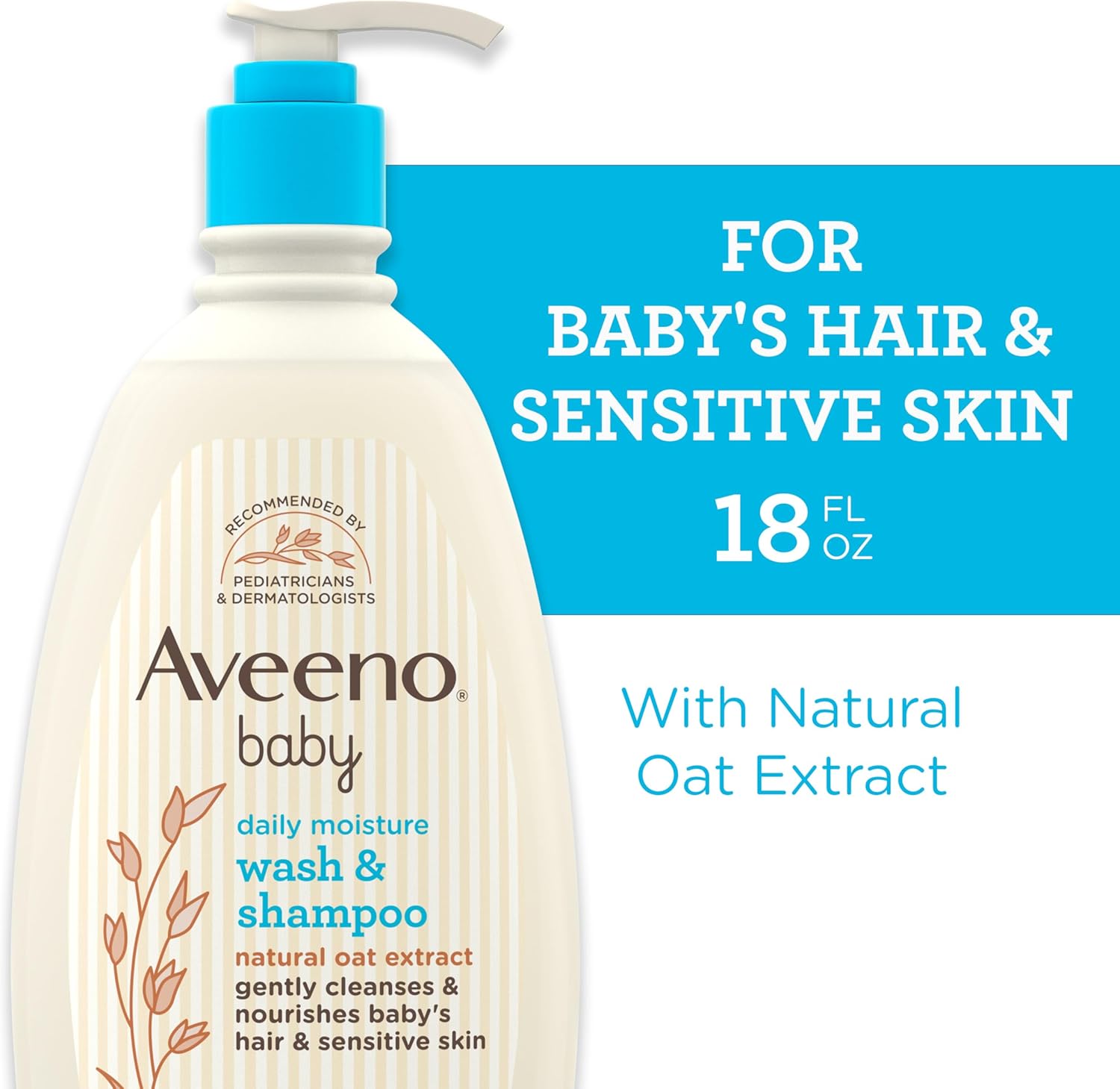 Aveeno Baby Daily Moisture Gentle Body Wash & Shampoo with Natural Oat Extract – 2-in-1 Tear-Free Formula for Sensitive Skin & Hair, 18 fl oz