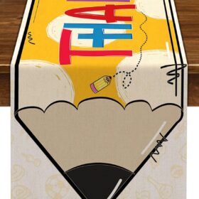 Nepnuser Teacher Appreciation Table Runner - Rustic Linen 'Thank You' Kitchen Dining Decor - 13 x 72 Inches