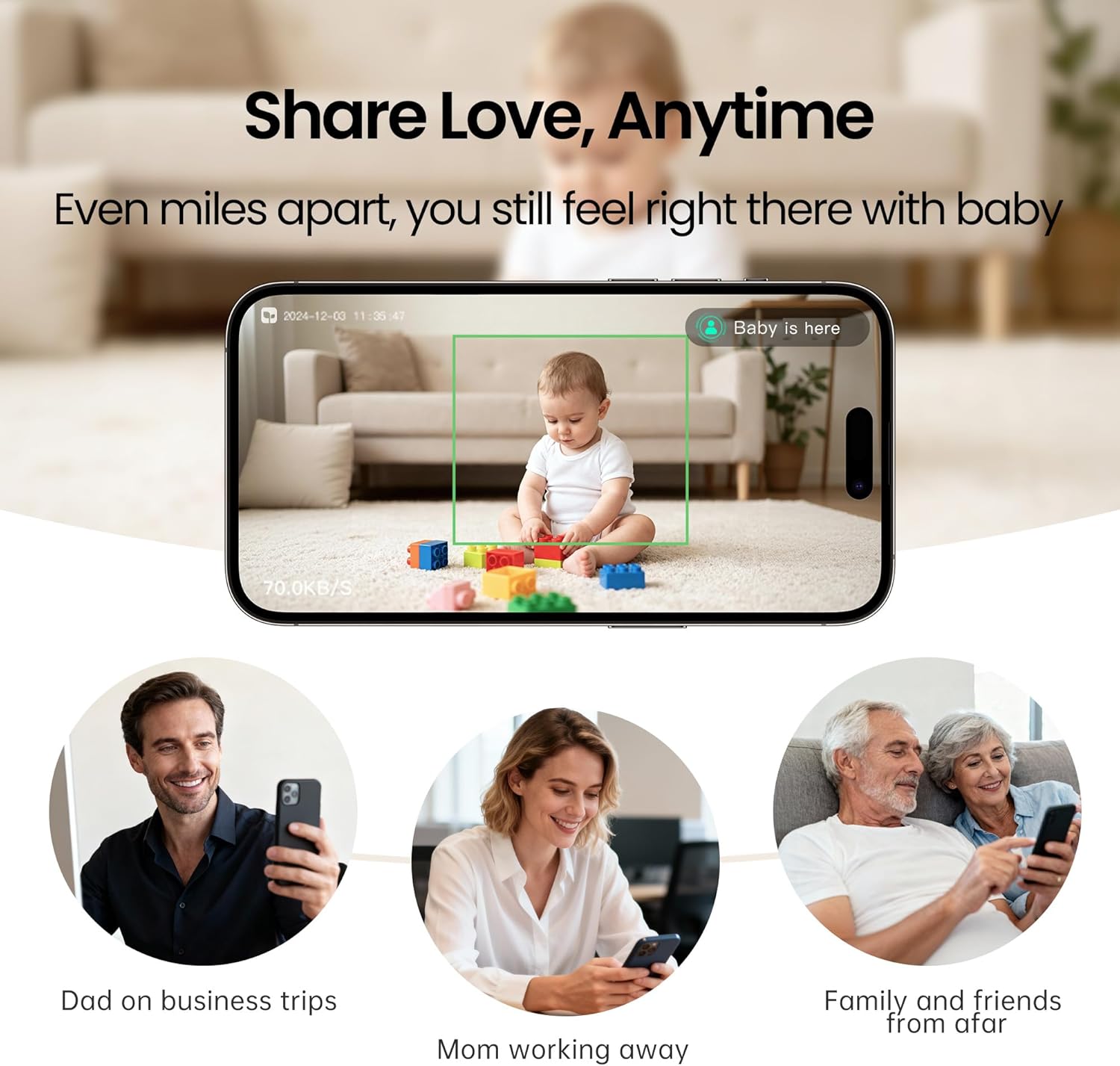 Monai 3K UHD Smart Baby Monitor with Camera and Audio - WiFi Baby Monitor with AI Cry Detection, No-Glow Night Vision, 32GB Storage, No Subscription Fees, Pan/Tilt/Zoom, Two-Way Audio