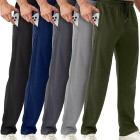 Men's 5-Pack Athletic Joggers with Zipper Pockets – Open Bottom Mesh Sweatpants for Running, Workout & Gym