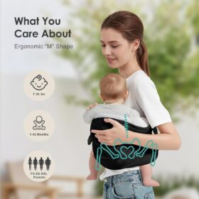 Adjustable Baby Sling Carrier – Ergonomic Hip Seat for Newborns to Toddlers (7-30 lbs), Breathable Cotton One-Shoulder Wrap, Black