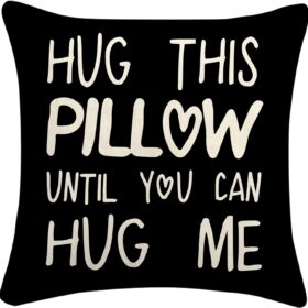 Sufamb 'Hug This Pillow Until You Can Hug Me' Throw Pillow Cover – 18x18 Inch Soft Flannel Cushion Case – Sentimental Long Distance Relationship & Birthday Gift for Couples (Black)
