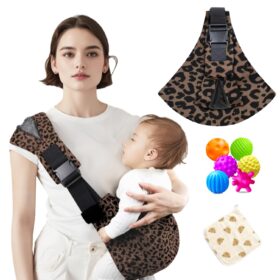 Baby Sling Carrier – 2025 Upgraded Adjustable Toddler Wrap with Dual Anti-Slip Buckle, Ergonomic Hip Seat for Newborn to Toddler (10-45 lbs), Breathable Cotton – Leopard Print