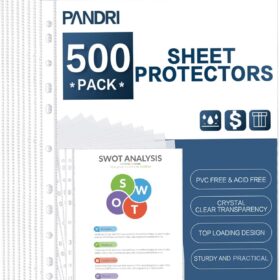 PANDRI 500 Pack Heavy Duty Non-Glare Sheet Protectors - 11-Hole Reinforced Clear Page Protectors for 3 Ring Binders, Acid & PVC Free, Archival Safe (Fits Standard 8.5 x 11 Paper)