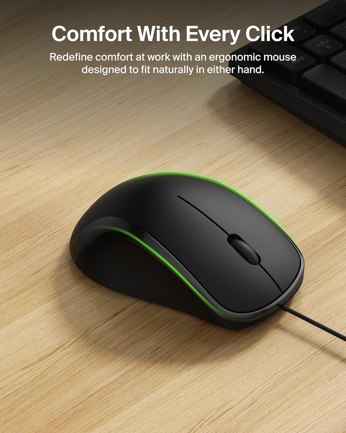 Belkin Connect Wired Keyboard and Mouse Combo – Full-Size USB-A Set with Spill-Resistant Design, Ergonomic Mouse, and Multimedia Keys for Windows PC/Laptop – Black