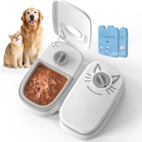 Automatic 2-Meal Wet & Dry Cat Feeder with 48H Timer & Ice Packs - Dishwasher Safe BPA-Free Pet Dispenser for Cats & Small Dogs