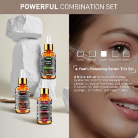 3-Piece Anti-Aging Face Serum Set – Vitamin C, Retinol & Hyaluronic Acid for Brightening, Firming & Hydrating