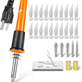 Honoson 30-Piece Electric Hot Knife Cutter Kit – Foam Cutter & Wood Burning Tool with 20 Blades, 3 Holders, 2 Pyrography Tips, and Metal Stand for DIY Crafts, Stencils, and Sculpting